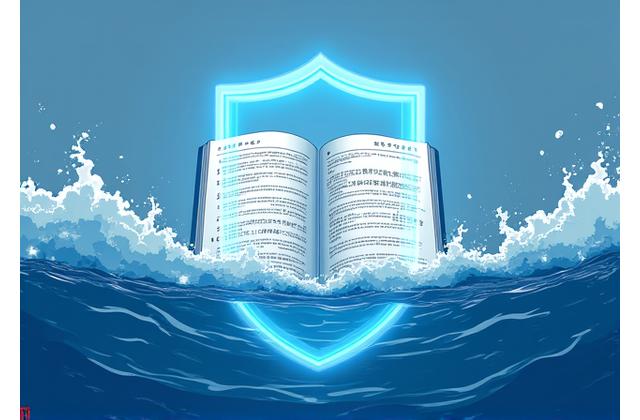 日本の環境法規制のシンボリックな表現。法律の書物と海のグラフィックが融合し、保護と規制を示す