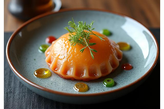モダンな日本料理店でアワビ料理が提供される様子